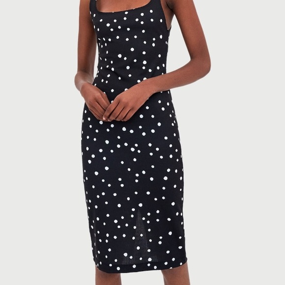 Zara black w/ white dots basic dress with straps - Picture 2 of 4